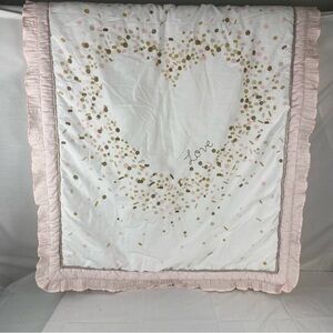 Lambs & Ivy Baby Blanket Pink Gold Confetti Heart Ruffle Trim 2016